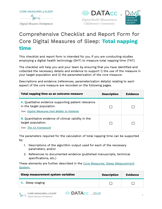 Comprehensive Checklist and Report Form for Core Digital Measures of ...