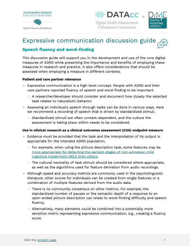 Expressive communication discussion guide – Digital Medicine Society (DiMe)