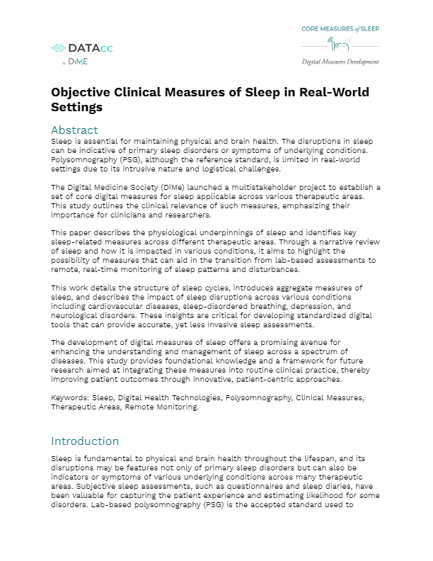 Narrative Review Objective Clinical Measures of Sleep in Real-World ...